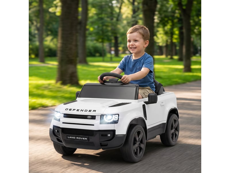 Voiture électrique suv pour enfants land rover defender 12v, télécommande, suspension, démarrage progressif, vitesse 2,7-4,5 kmh, blanche - Conforama D
