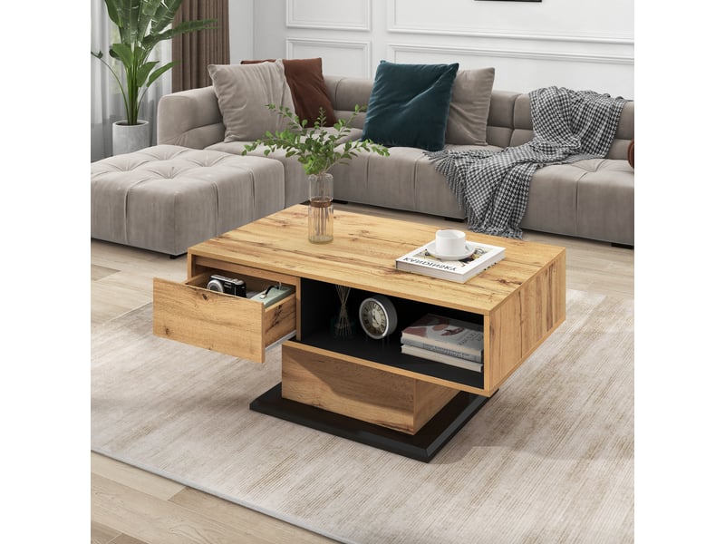  Table basse avec tiroir et rangements double face, chêne et anthracite, 100 x 60 x 47 cm Fay Lum - Conforama R
