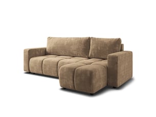 Canapé d'angle réversible convertible MASSENO 3 places Tissu beige avec coffre de rangement