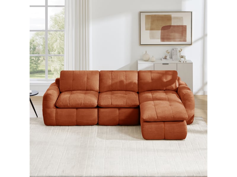 Canapé d’angle modulable 3 places en chenille orange – 264 x 160 x 68 cm Fay Lum - Conforama B