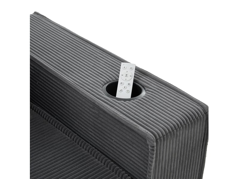  Canapé-lit modulable 2 places en velours côtelé gris foncé, avec coussins, poches latérales et porte-gobelets  - Conforama D