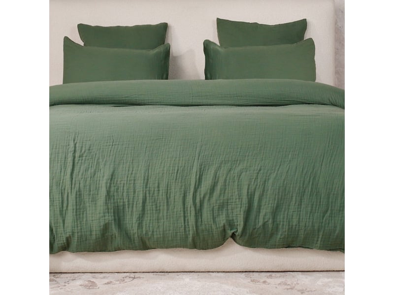  Parure housse de couette 260x240cm + 2 taies 100% gaze de coton lavée vert cèdre - valma VALMA - Conforama C