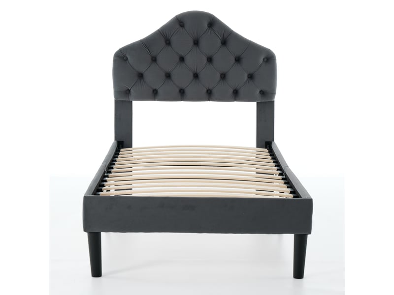  Lit simple 90x200 cadre de lit en velours gris avec tête de lit réglable en hauteur et sommier à lattes  - Conforama A