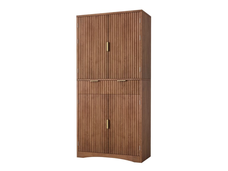  Buffet bahut à portes grillagées rangement à tiroirs et portes finition ton noyer  - Conforama A