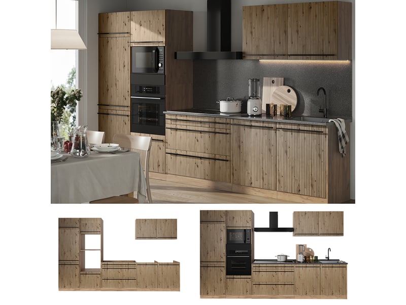  Vicco cuisine, chêne artisanchêne doré, 340cm plan de travail chêne doré  - Conforama D