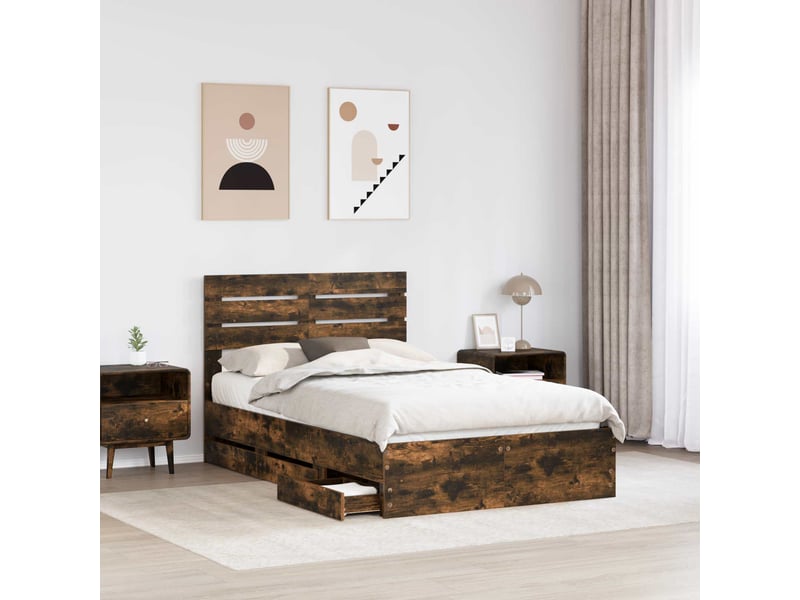 Lit double- lit adulte - cadre de lit chêne fumé 135 x 190 cm bois ingénierie - Conforama B