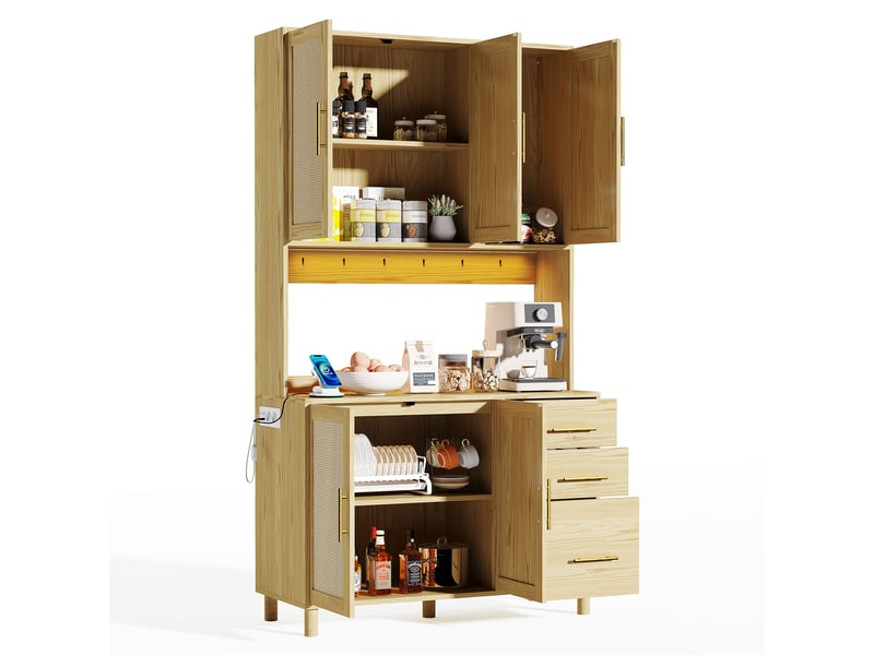  Buffets bahuts - buffet haut moderne avec lumières led, connexion bluetooth, 2 usb, 2 prises et rangement fonctionnel - naturel  - Conforama A