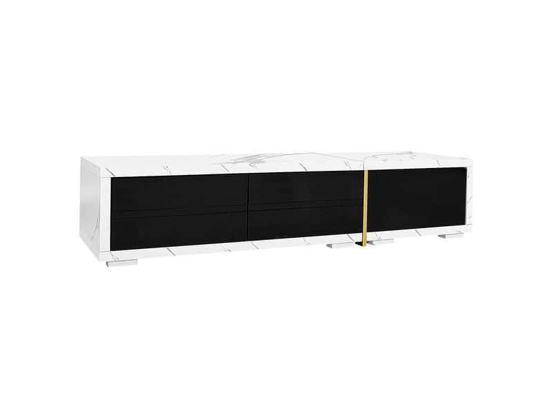  Meuble tv 140x260, design contemporain fonction rotative marbre blanc et noir avec rangement  - Conforama A