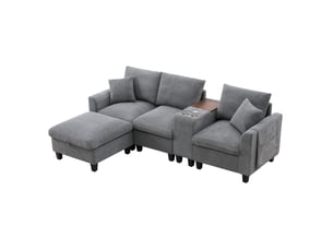Canapé d'angle réversible fixe <strong>MODENVIE</strong> <strong></strong> 4 places Velours côtelé gris avec coffre de rangement