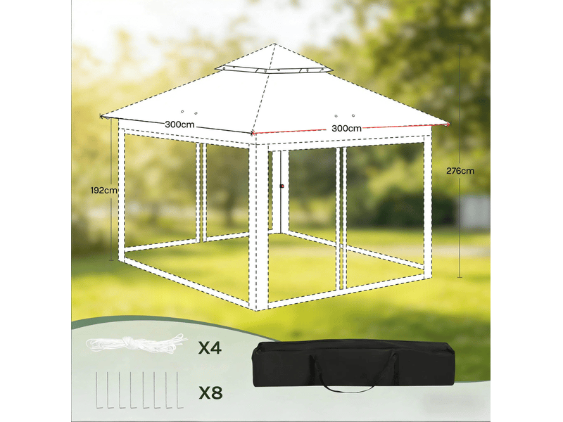 Gazebo pliant 300 x 300 cm - beige - toit double ventilé, moustiquaires amovibles et sac de transport  - Conforama C