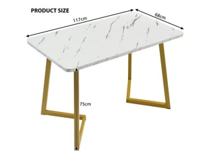 Table à manger,117x68 cm,avec effet marbre,mdf,blanc et doré