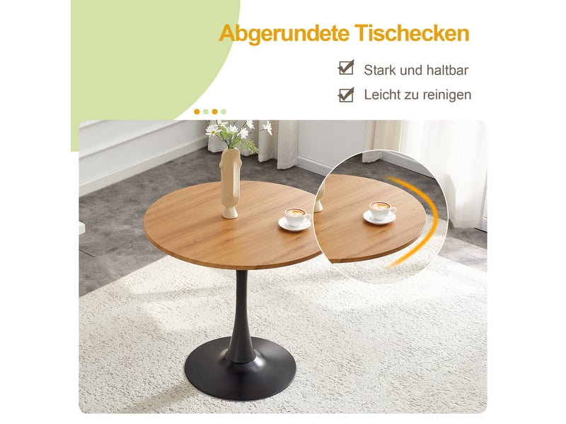  Table à manger ronde,80x80x76 cm,pied tulipe noir,mdf et métal,effet bois  - Conforama D