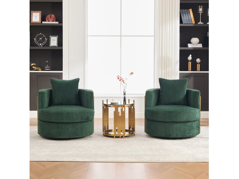  Fauteuil pivotant à 360 degrés avec rangement sous l’assise et coussin rembourré en velours côtelé vert émeraude  - Conforama B