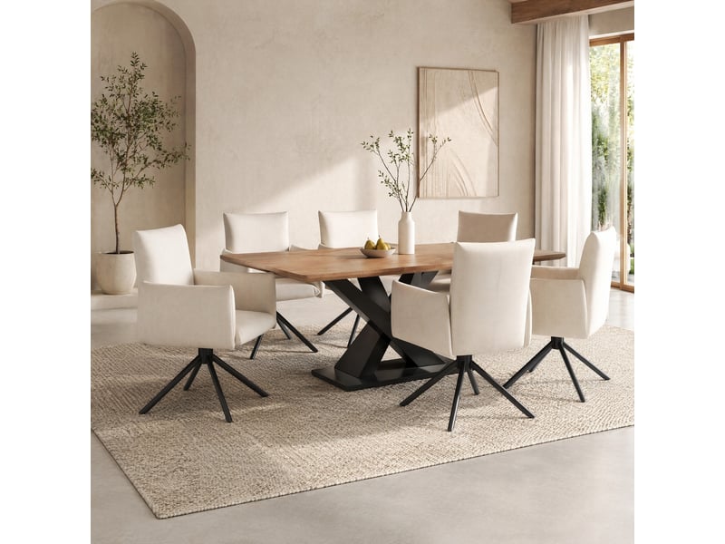  Lot de 6 chaises velours beige, sessel 4 pieds métal, 360° tournant, soutien lombaire, assise confortable  - Conforama C