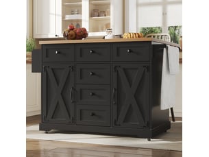 Îlot cuisine pliable, desserte mobile rabattable, 147x44-70x93 cm, charnières métal, mdf et métal, noir