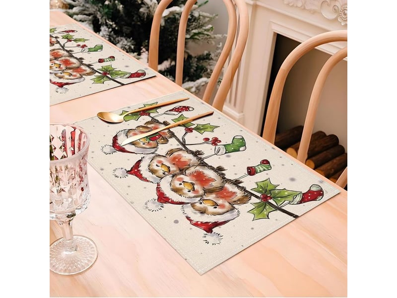 Lot de 4 set de table noel, set table noel lavable, 30 x 45 cm sets de table, antidérapant tapis de table pour la décoration de fête de noël - Conforama D
