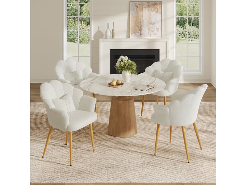  Lot de 4 chaises de salle à manger 64 x 65,5 x 85 cm blanches en tissu peluche, avec accoudoirs  - Conforama B