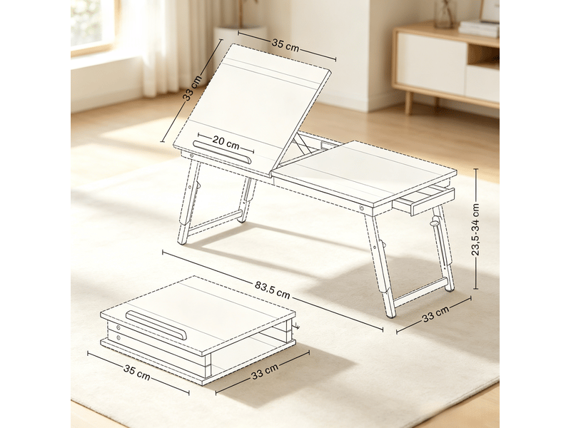  Table pour ordinateur portable réglable 83,5 x 33 cm, bambou et mdf, noir chêne  - Conforama C