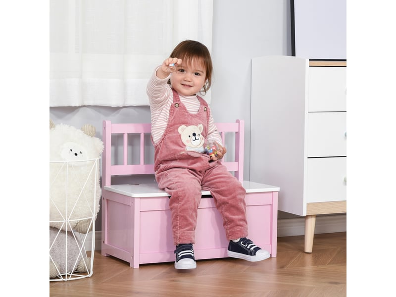 Coffre à jouet enfant banc de rangement enfant couvercle rabattable et charnières de sécurité 60 x 30 x 50 cm rose - Conforama C