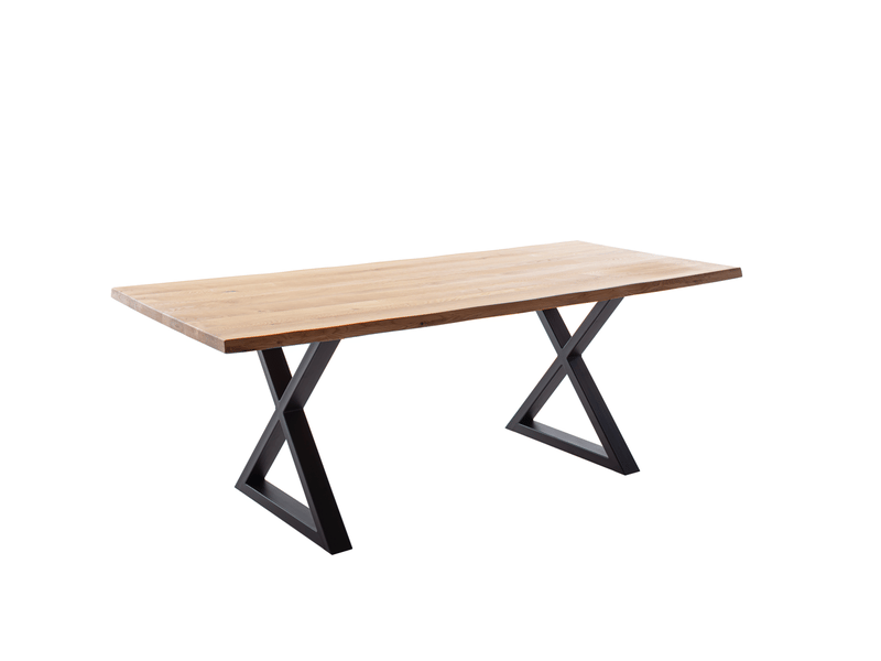  Table à manger avec bord irrégulier coloris chêne massif et pieds en métal noir   - longueur 160 x profondeur 90 x hauteur 76 cm  - Conforama A