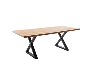Table à manger avec bord irrégulier coloris chêne massif et pieds en métal noir   - longueur 160 x profondeur 90 x hauteur 76 cm