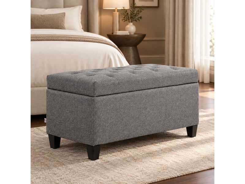  Banc coffre rembourré avec rangement 100 cm gris clair homvra  - Conforama C