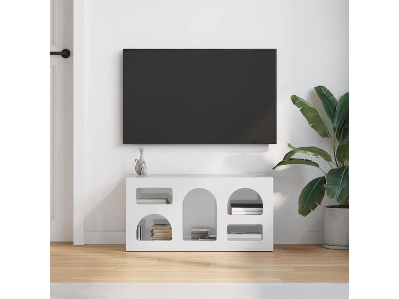  Meuble tv - banc tv - meuble de rangement elst 80 x 35 x 40 cm blanc brillant bois d'ingénierie  - Conforama D