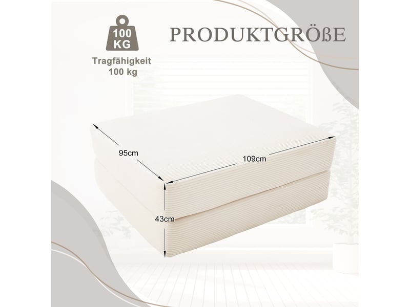  Pouf convertible en velours côtelé, fauteuil pliable modulable, mousse confortable, design gain de place  - Conforama C