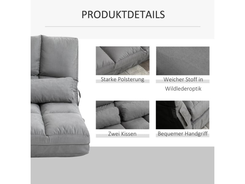 Fauteuil de sol 2 en 1, fauteuil de sol et lit avec dossier, réglable en 3 positions, coussin d'assise en velours gris et acier, 102 x 73 x 60 cm  - Conforama R