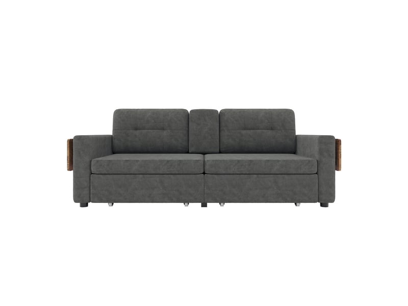  Canapé droit 2 places en chenille gris foncé avec 2 tiroirs et tablettes, 178 cm Fay Lum - Conforama R