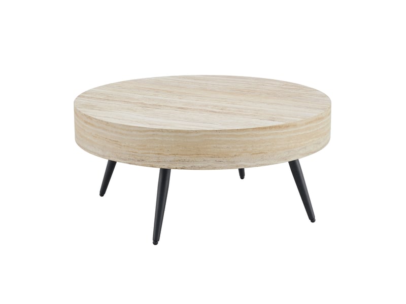  Table basse ronde 70x70x35,5 cm, table de salon, design simple, pour le salon, mdf et métal, couleur bois clair et noir  - Conforama A