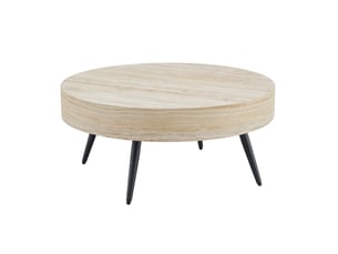 Table basse ronde 70x70x35,5 cm, table de salon, design simple, pour le salon, mdf et métal, couleur bois clair et noir