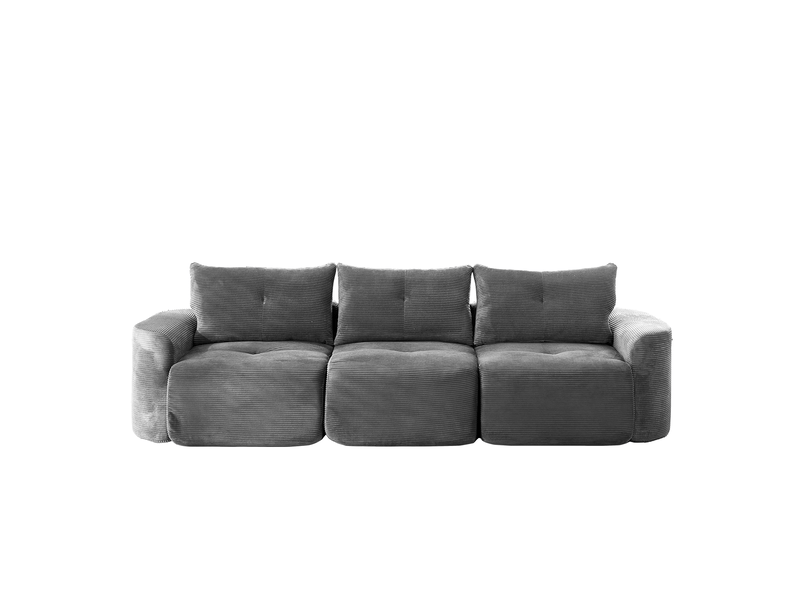  Canapé modulable 3 places 279x100x84 cm gris anthracite en velours côtelé, siège individuel amovible  - Conforama D