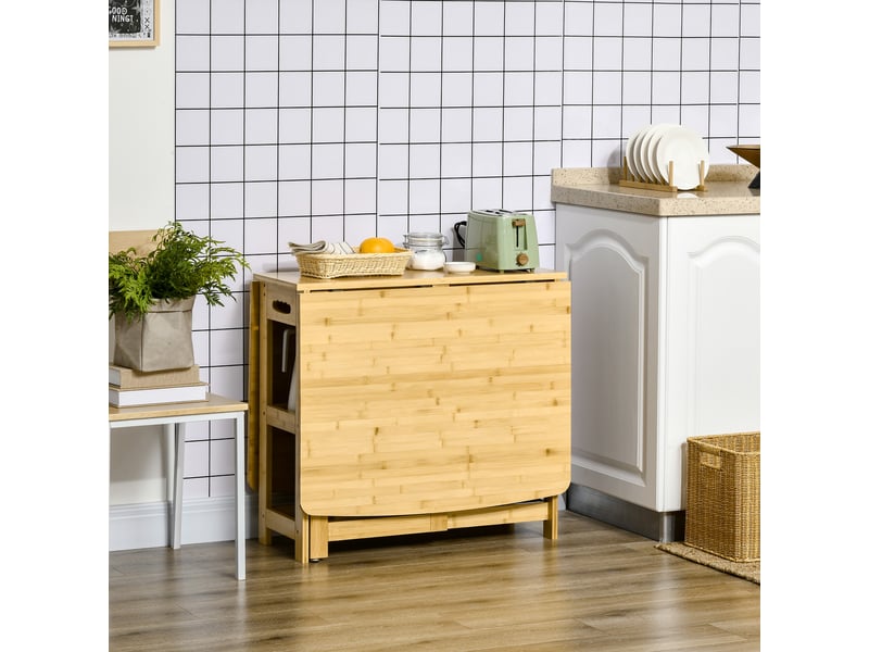 Table à manger extensible pour 6 personnes avec 2 étagères, pieds réglables, en bambou, salon, cuisine, bois naturel - Conforama C