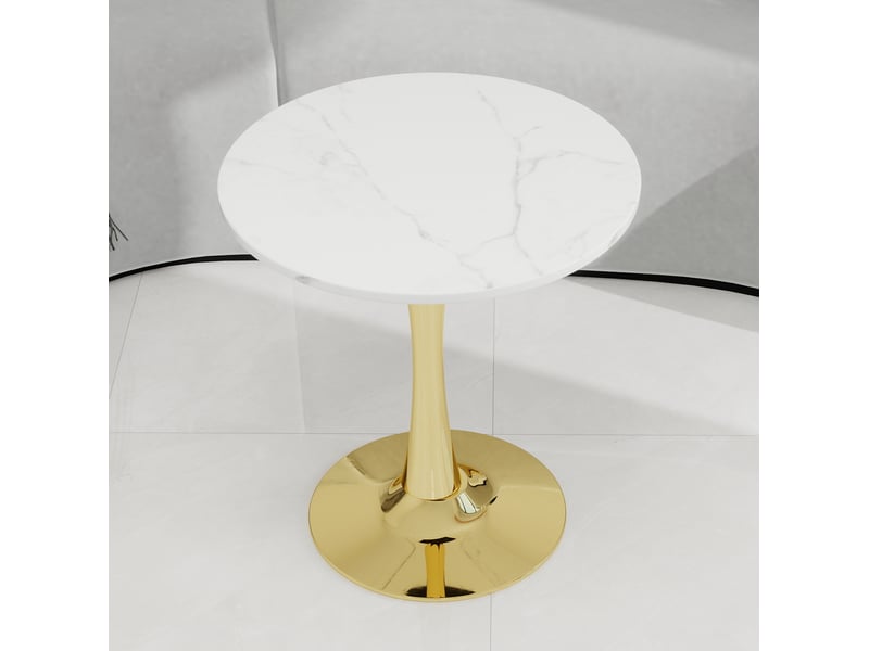  Guéridon rond 70x70x72 cm, table d'appoint et repas pour 2 personnes, plateau en marbre artificiel, doré et blanc  - Conforama D