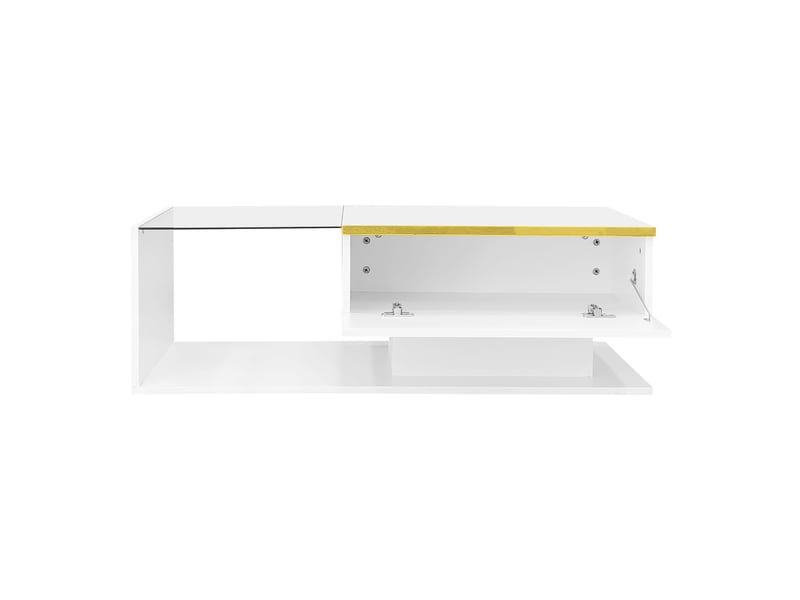 Table basse blanche brillante 100 cm, plateau en verre, effet led, design moderne - Conforama A