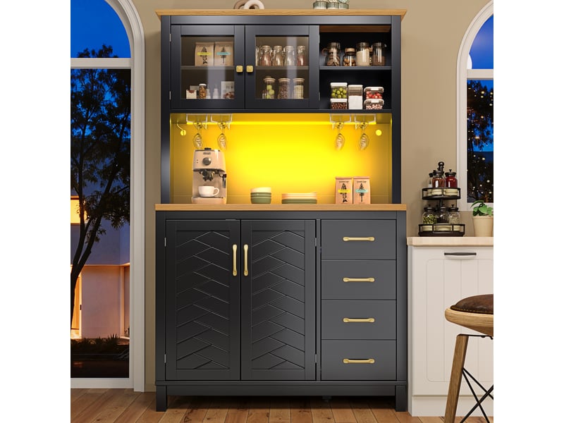  Meuble de cuisine muvano, buffet de cuisine 4 portes avec led, noir, 105,5 × 40 × 180 cm  - Conforama C