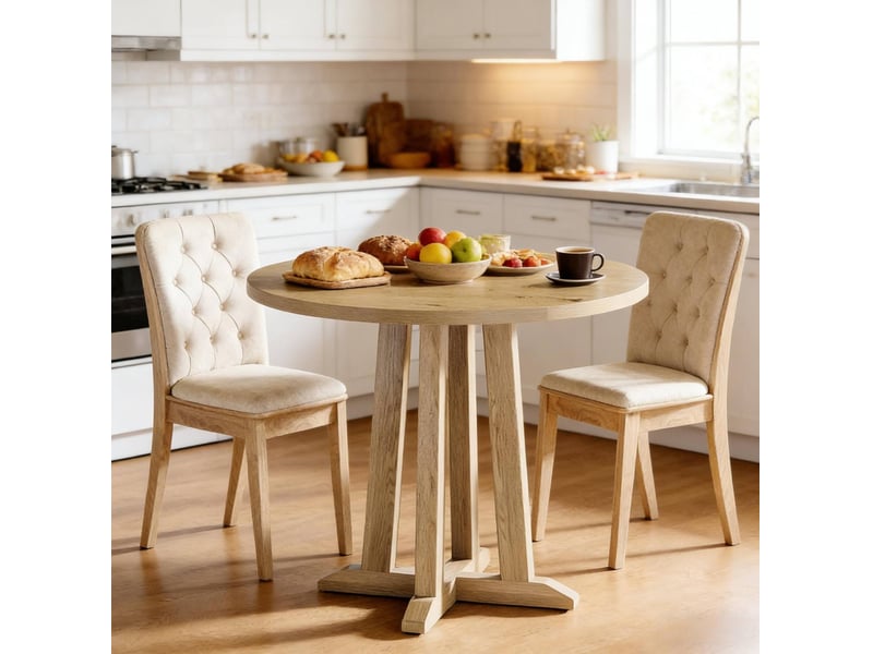  Table à manger ronde 80 cm en bois, polyvalente, pour 2 à 4 personnes, marron  - Conforama B