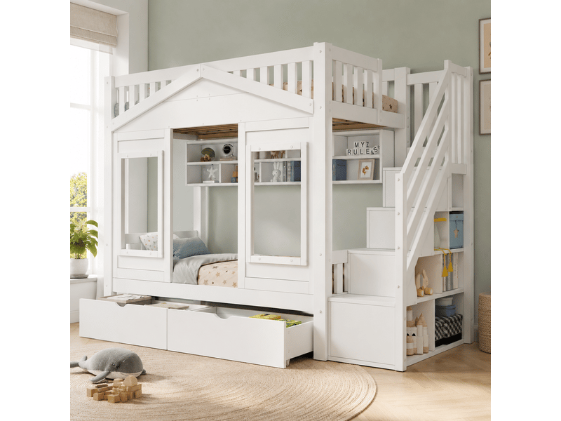  Lit superposé 90x200 cm coloris blanc pin  - Conforama B