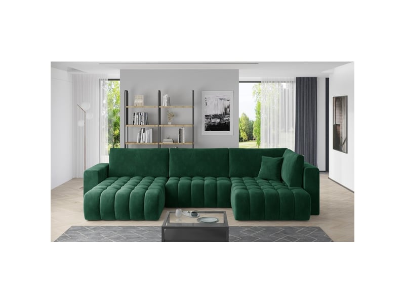  Canapé d'angle bonita convertible 6 places vert foncé effet velours – gauche – 350x175cm  - Conforama B
