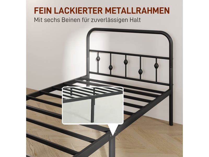  Cadre de lit métal 90x200 noir, lit simple avec sommier intégré, 82,5 cm de hauteur, sans matelas.  - Conforama D