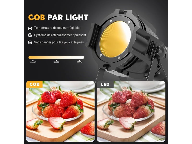  Projecteur led cob 80 w  lumière stroboscopique professionnelle dmx  pour dj, studio, concert, mariage, théâtre  - Conforama C