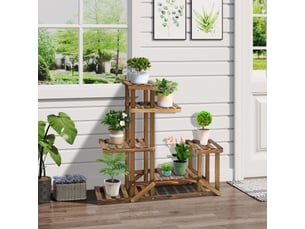 Étagère à plantes en bois - 6 niveaux - orange brûlé - bois massif - surface carbonisée