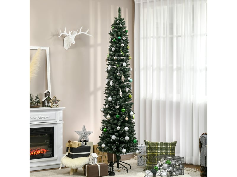  Sapin de noël fin et enneigé, 624 branches, base amovible et pliable, ø56 x 225 cm, vert  - Conforama B