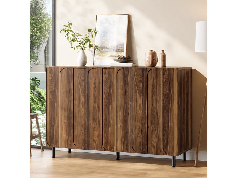  Buffet bas à chaussures 3 portes avec étagères réglables et charnières amorties en mdf noyer 120 × 37 × 80 cm  - Conforama D