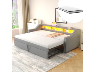 Lit gigogne 180x200 cm <strong>OKMYHOME</strong> <strong></strong> coloris gris