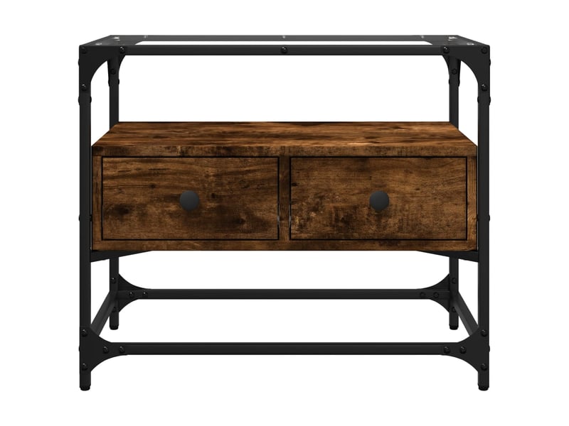  Meuble tv - banc tv - meuble de rangement avec dessus en verre chêne fumé bois d'ingénierie  - Conforama D