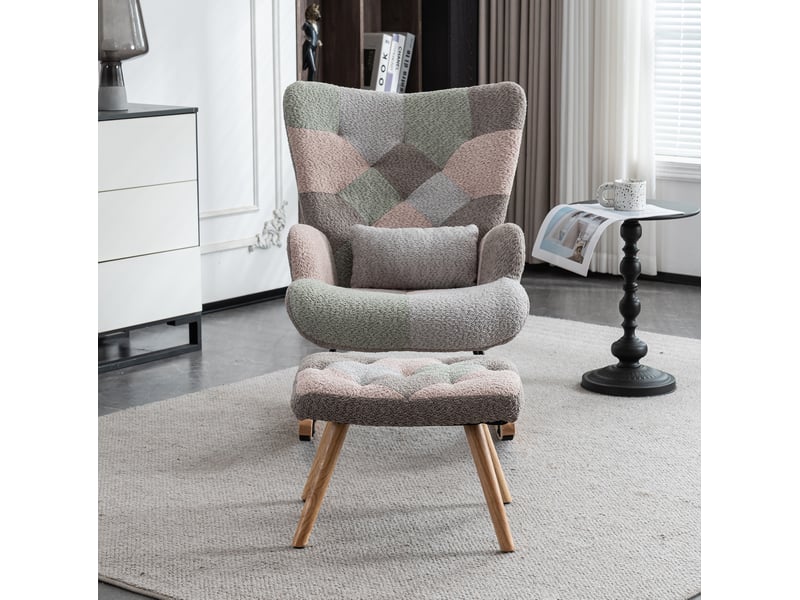  Fauteuil à bascule relax 68x83x91cm avec pouf 49x38x37 cm coussin lombaire gommier confort velours coloré  - Conforama B