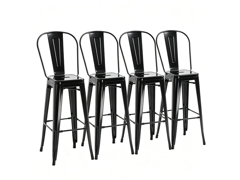  Tabouret de bar lot de 4 empilable avec dossier amovible et repose-pieds en métal noir  - Conforama A