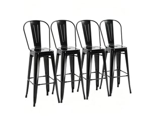 Tabouret de bar lot de 4 empilable avec dossier amovible et repose-pieds en métal noir